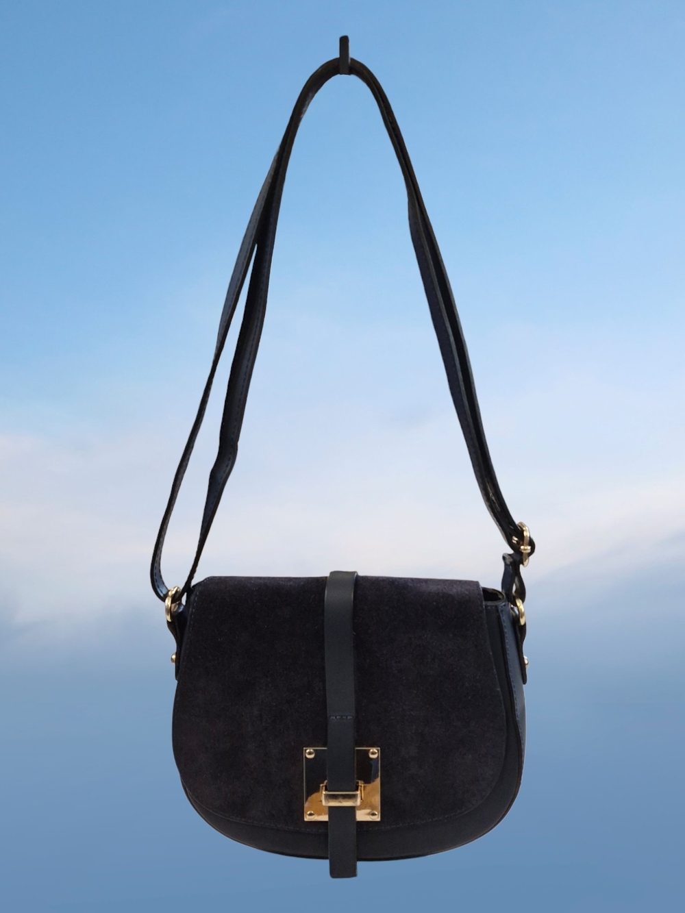 Vera Pelle Navy Suede And Leather Convertible Handbag